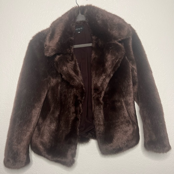 1. State Jackets & Blazers - Faux Mink Jacket XS in Oxblood